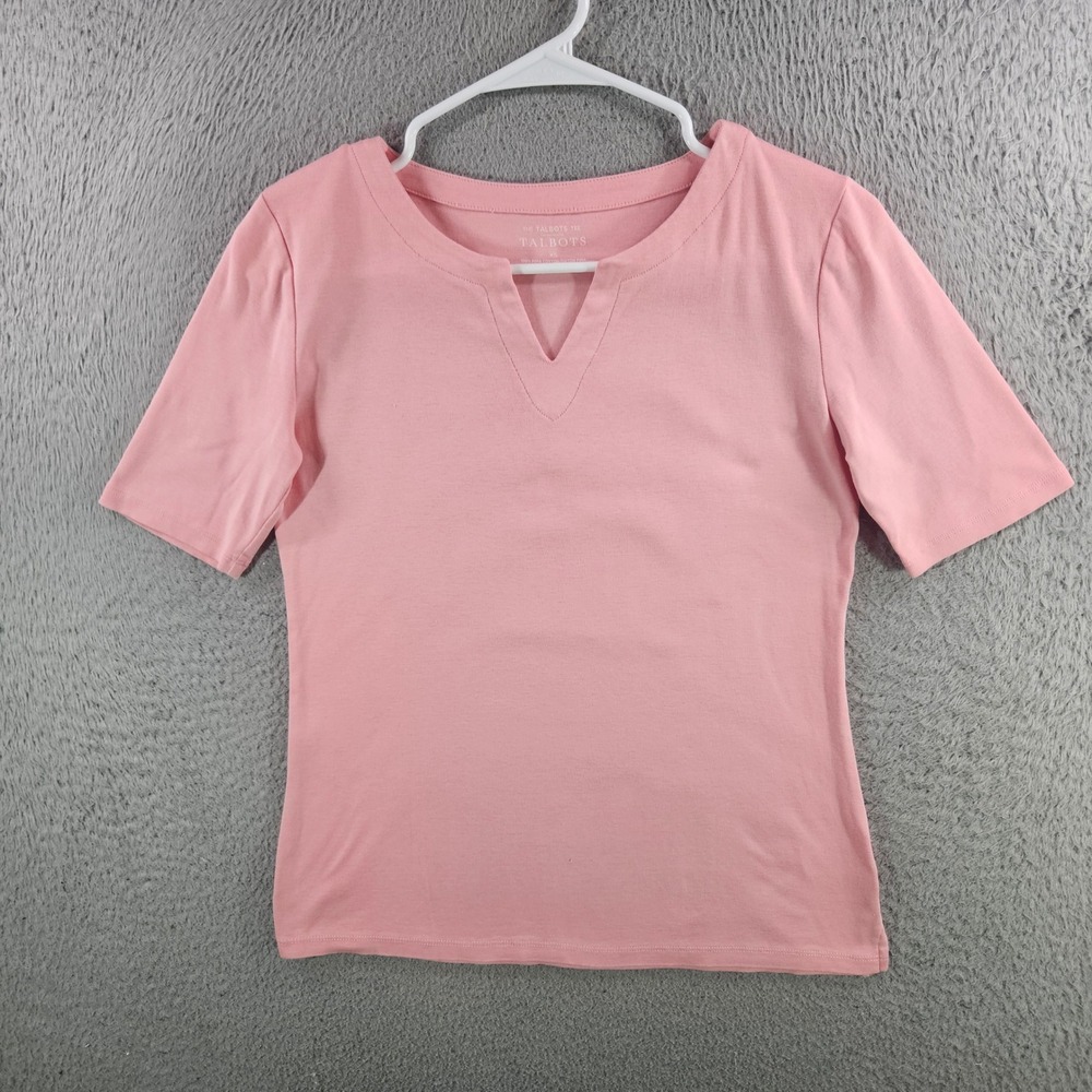 Talbots Pink Pima Cotton Split Neck Short Sleeve Tee Shirt XS